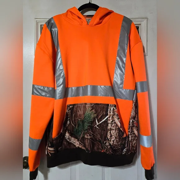 Safety Orange and Camouflage Hooded Sweatshirt - Picture 1 of 5